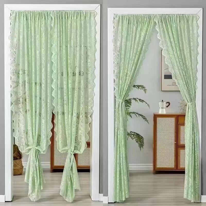 Lace Polyester Mosquito Proof Door Net Screen Hanging Door Curtain Side Fly Free-punch Vintage Lace Curtains Romantic Semi Sheer Floral Lacy Curtain