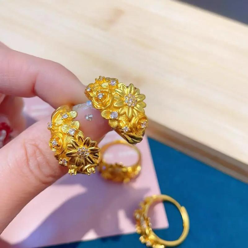 925 Серебряные цветы, похожие на парчу, новое китайское кольцо, женское позолоченное свадебное кольцо в стиле ретро с инкрустацией цирконием