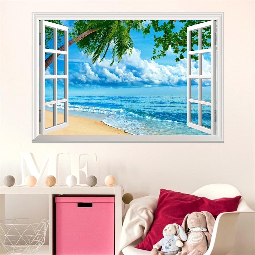 Современные Летние Пляжные 3D Наклейки На Стены Приморский Пейзаж Съемные Обои Вид Из Окна Наклейки Наклейки Украшения Дома
