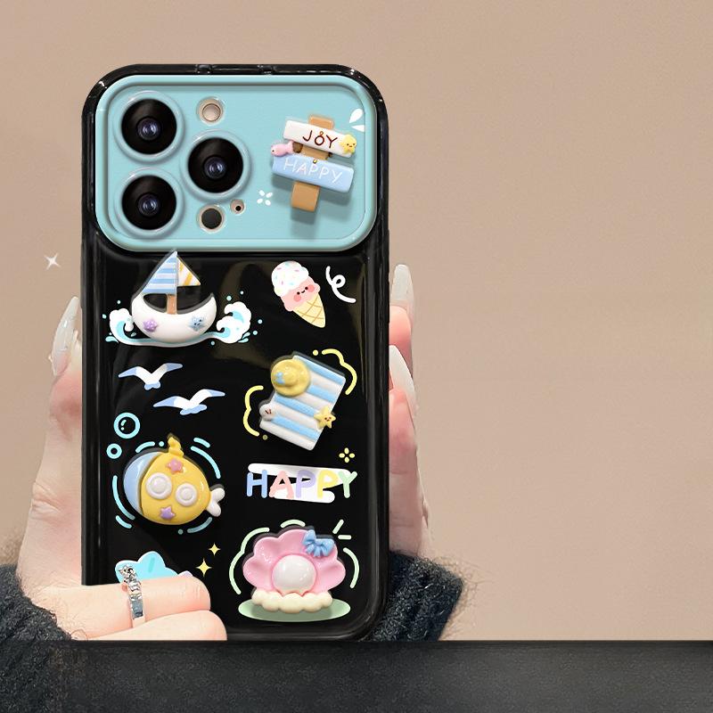 Подходит для чехла для мобильного телефона Apple 15 Iphone14/13pro Пляжная мультяшная кукла Ремешок 12 Большое окно откидной 11