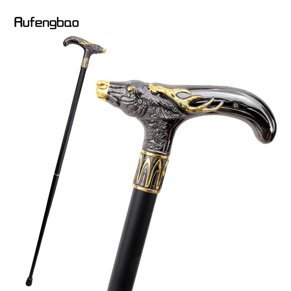 Golden Black Sika Deer Head Walking Cane Fashion Decorative Walking Stick Gentleman Elegant Cosplay Cane Knob Crosier 93cm