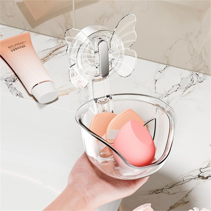 Clear Shower Basket Suction Cup Butterfly Wall Mount Storage Box Rack Bathroom Shower Shelves Strong Suction Organizers