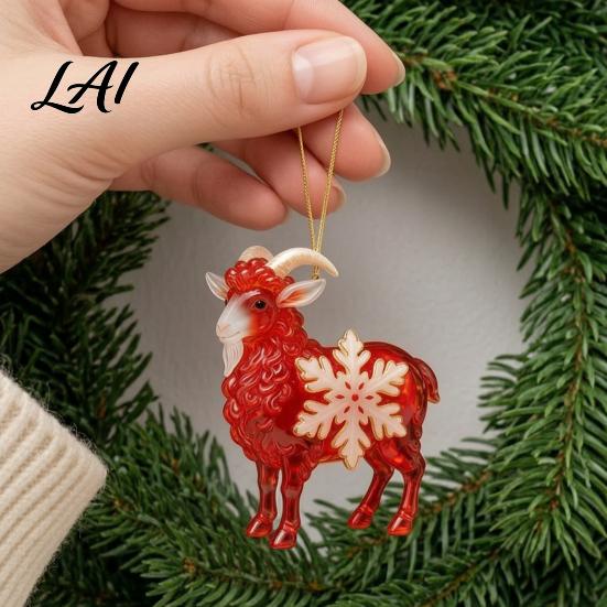 Christmas Tree Ornaments Goat Car Hanging Ornament 2D Acrylic Pendant with String Cute Animal Decor for Rearview Mirror Holiday Party Gift Friends