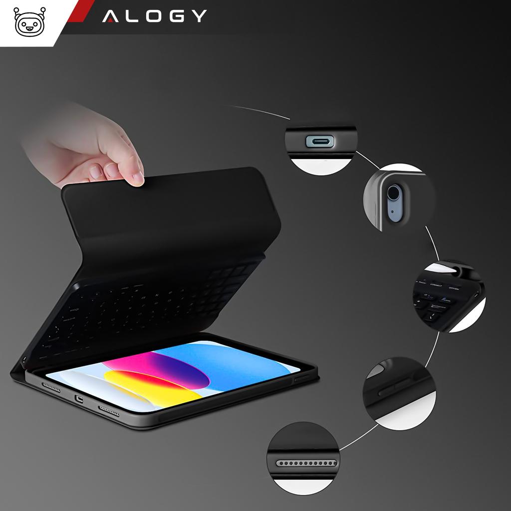 Защитный чехол с беспроводной клавиатурой Alogy Keyboard Case с местом для стилуса для Apple iPad 10.9 2022 Черный + Стекло