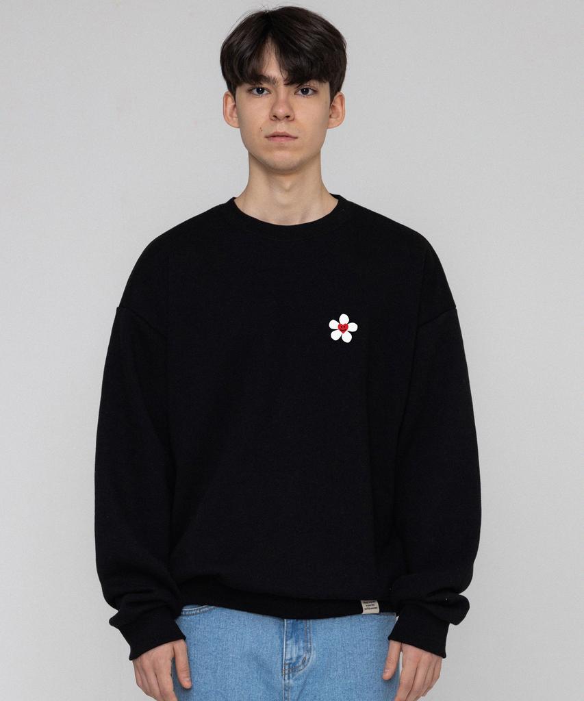 GRAVER [Unisex] Flower Heart Logo Smile Sweatshirt_Black