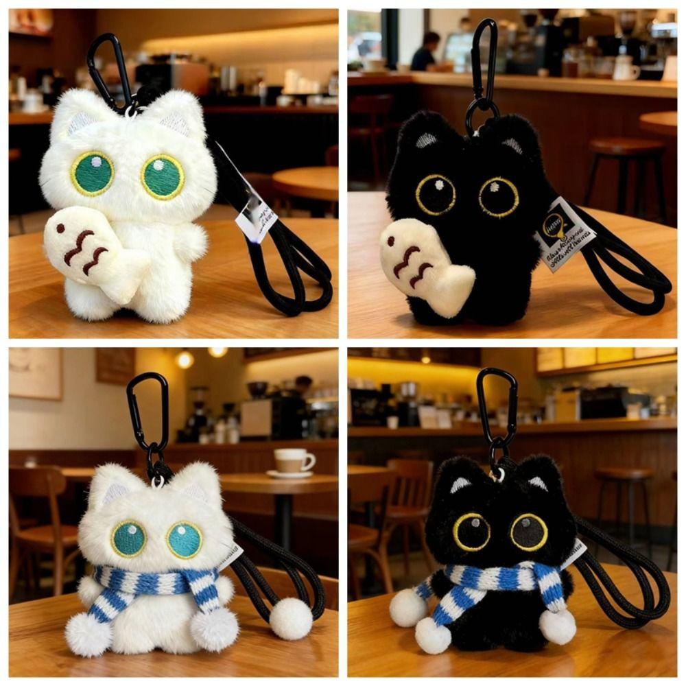 Cute Plush Cat Keychain Good Luck Bag Hanging Charms Cat Fish Pendant Bag Key Decor