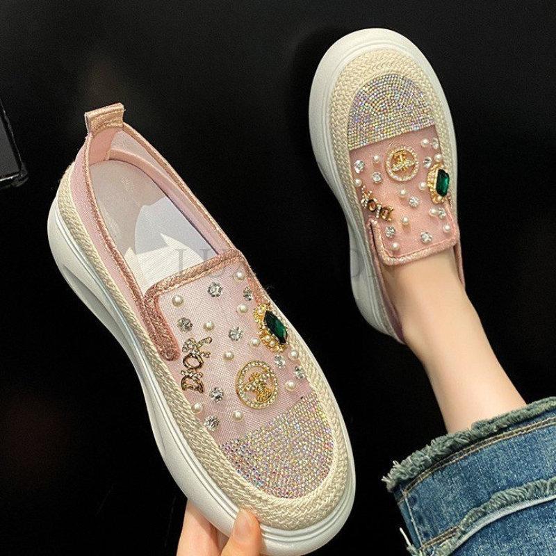 Кроссовки для женщин Классические повседневные туфли на толстой подошве на платформе Bling Diamond Удобные мягкие мокасины Обувь Zapatos De Mujer