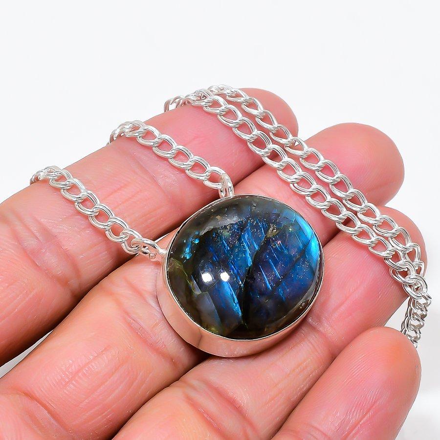 Labradorite Gemstone Handmade 925 Sterling Silver Jewelry Necklace 20" KJ-663