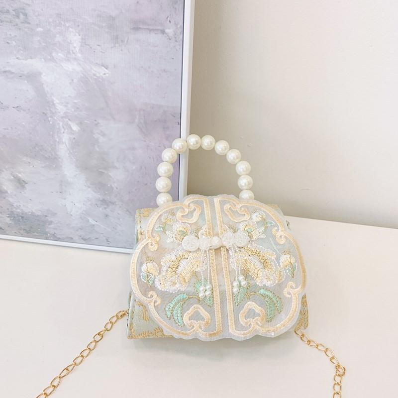 Embroidered Pearl Lace Chain Childrens Crossbody Bag Suitable Daily For