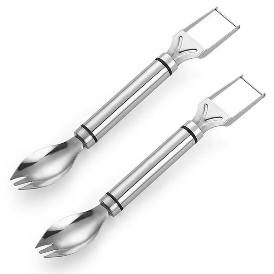 1/2Pcs Watermelon Fork Slicer Stainless Steel 2 In 1 Cutter Round Fork Head Portable Kitchen Fruit Cutting Fork for Watermelon Chunks Cake Bread Pizza
