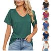 Женская мода, повседневная весенне-летняя однотонная свободная рубашка с v-образным вырезом и короткими рукавами, топ