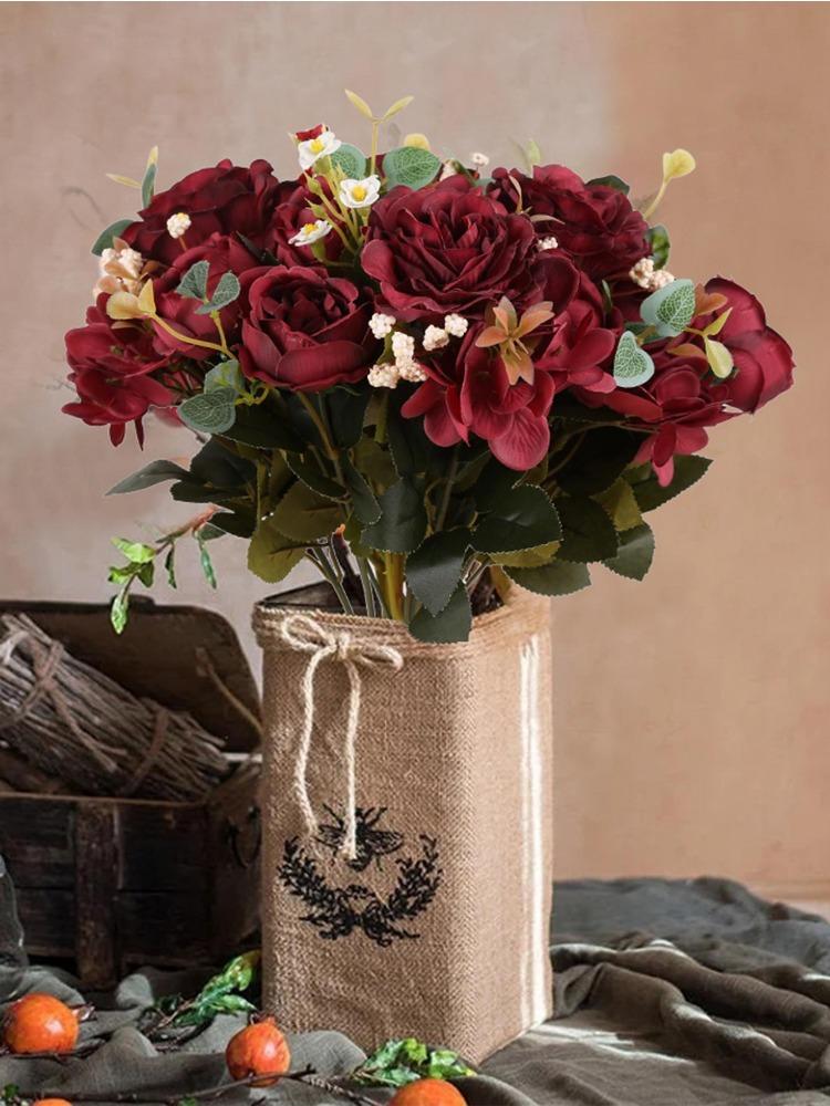 Искусственные цветы пионы с гортензией, шелковые искусственные цветы, 4 букета для дома, свадебное украшение, центральная часть стола