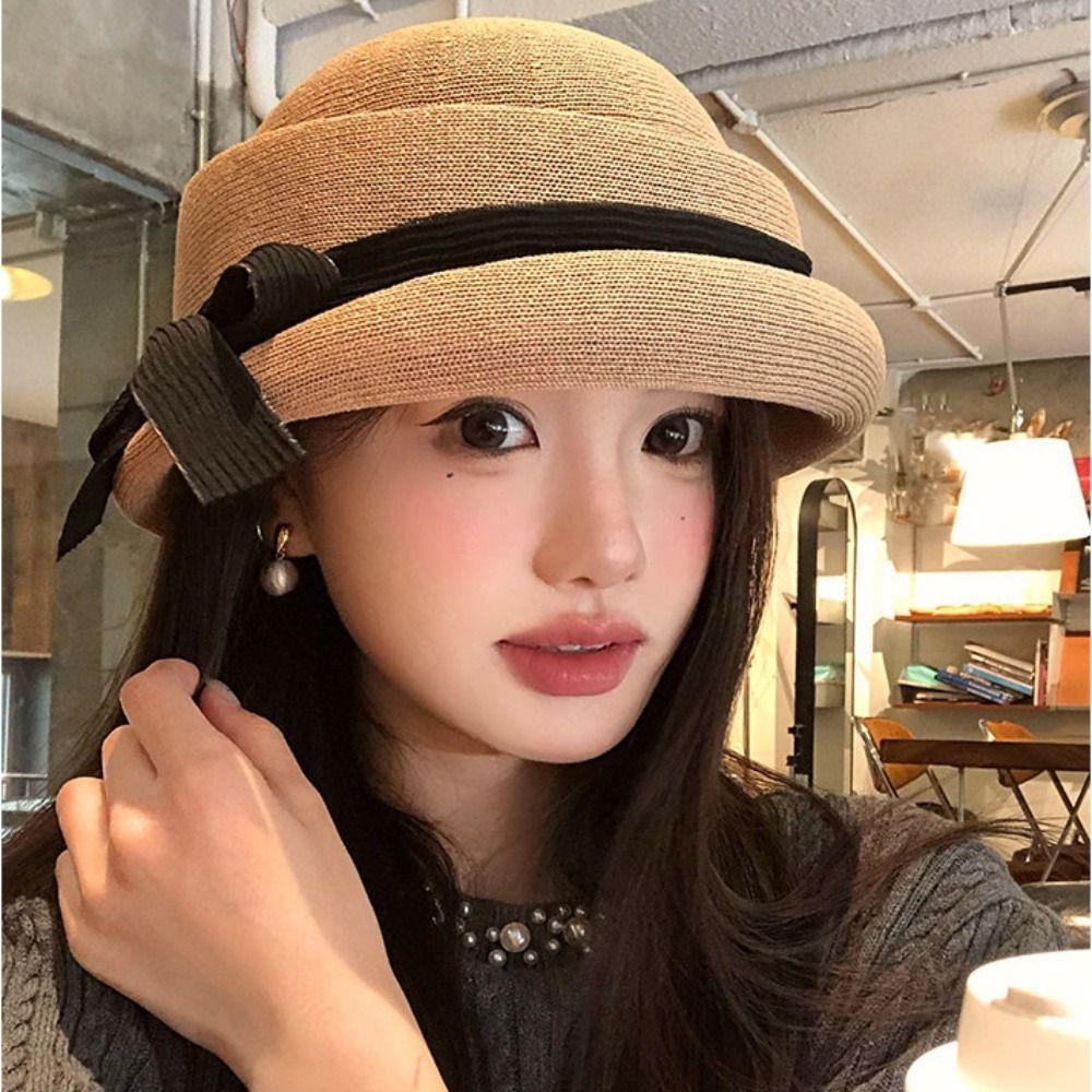 Weave Hepburn Style Formal Hat Knitted Women Bucket Hat Fashion Fisherman Hat Spring Summer
