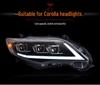 Светодиодные фары Toyota Corolla 2011-2013 с динамическими дневными ходовыми огнями и бегущими указателями поворота.
