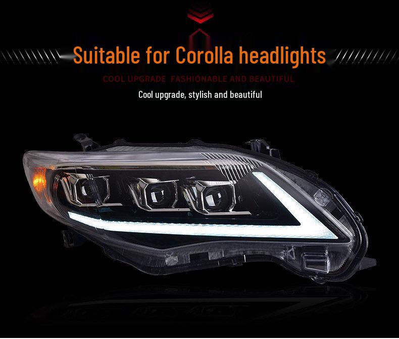 Светодиодные фары Toyota Corolla 2011-2013 с динамическими дневными ходовыми огнями и бегущими указателями поворота.