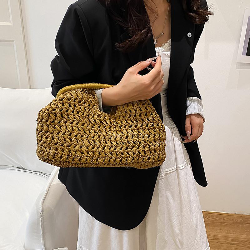 Woven Handheld Bag For Women Large Capacity Summer Beach Vacation With Inner Pocket