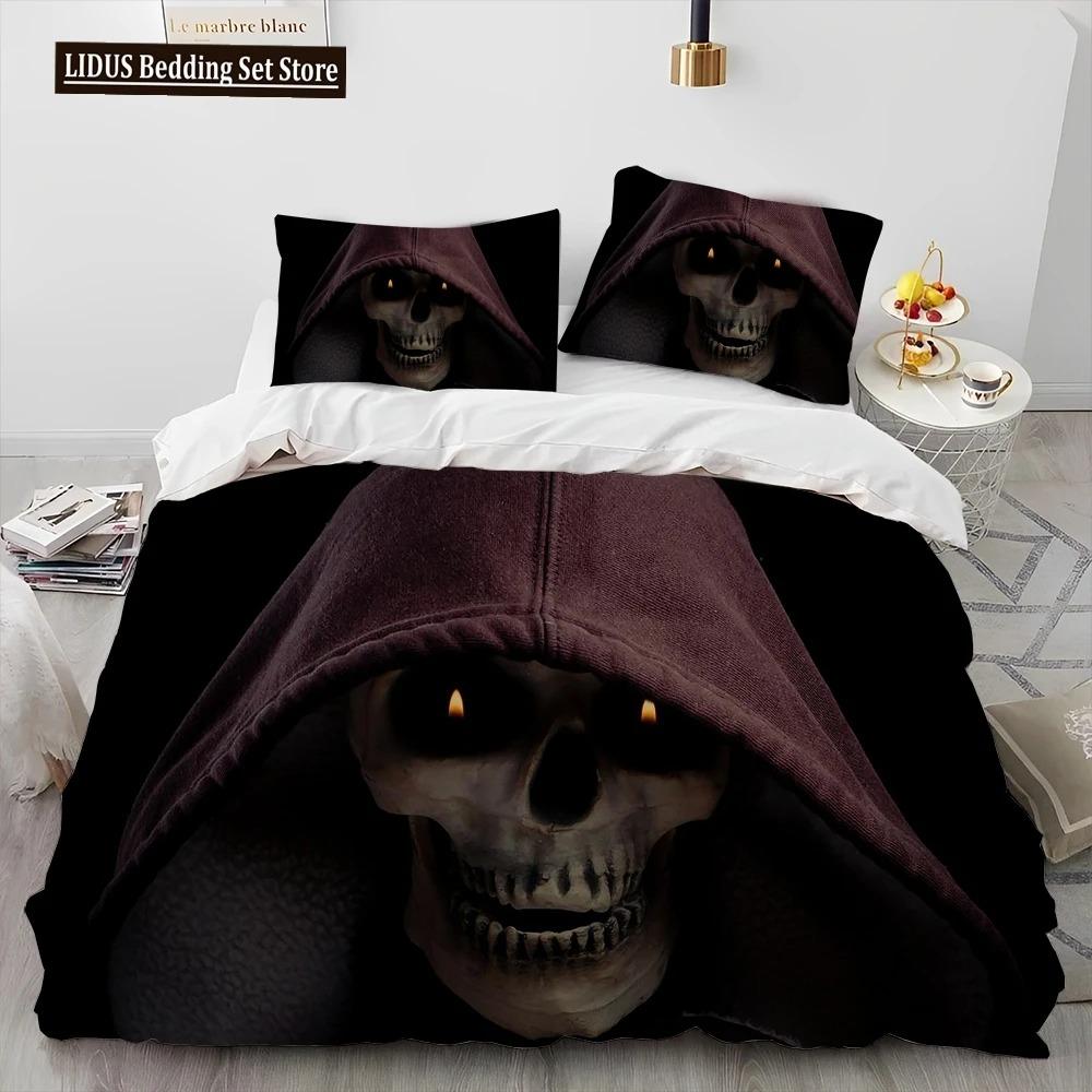 3D Gothic Horror Skull Cartoon Comforter Bedding Set,Duvet Cover Bed Set Quilt Cover Pillowcase,King Queen Size Bedding Set Gift