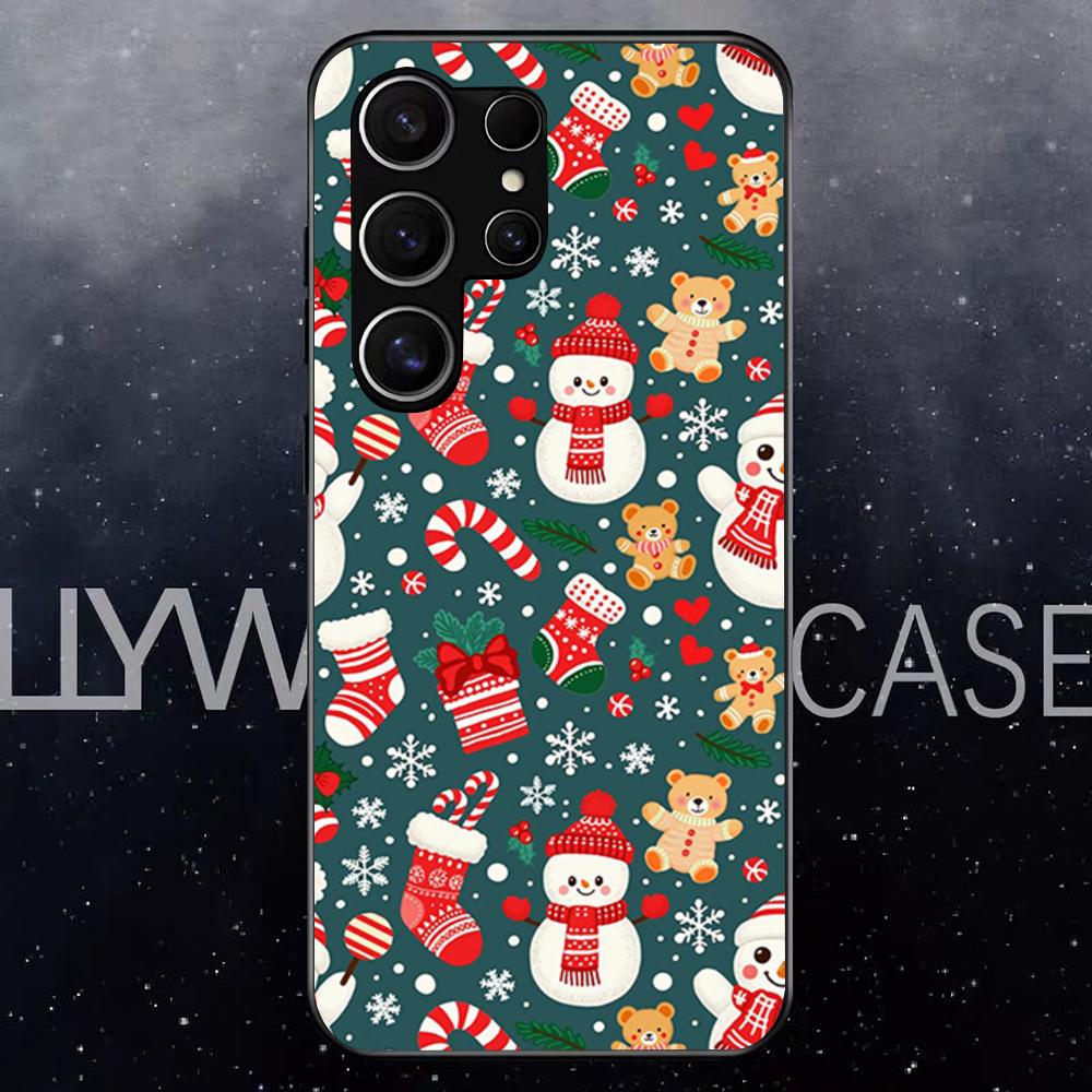 Christmas Santa Claus Snowman Phone Case For Samsung S25 Edge Ultra S23 S22 S21 S20 Ultra Plus S24 Fe A54 A53 A25 Glass Cover