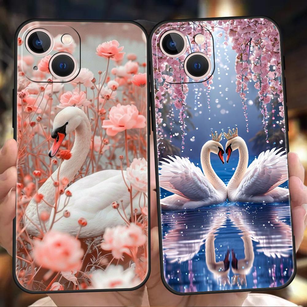 Elegant White Swan Design Phone Case Cover for iPhone 17 16 15 14 13 12 Pro Max 11 Pro Max 17 AIR Shockproof Soft TPU Shell Bags