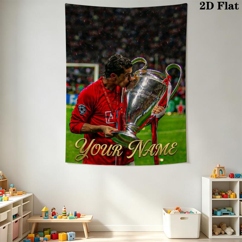 Custom Name Cristiano Ronaldo Wall Tapestry Aesthetic Wall Hanging Printed Fabric Blanket Decorative Tapestries for Bedroom Living Room Home Decor