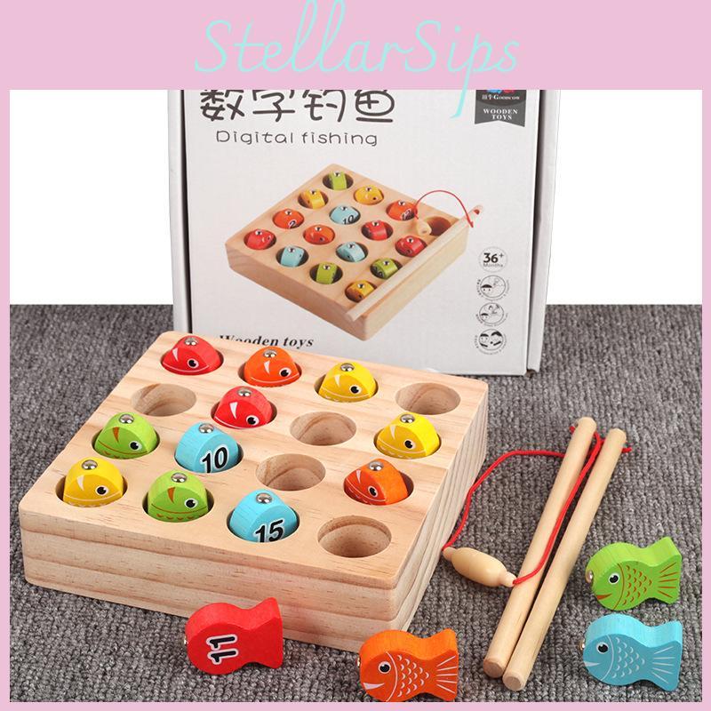 Wooden Magnetic Fishing Toy Set With Number Disks For Kids And Family Play