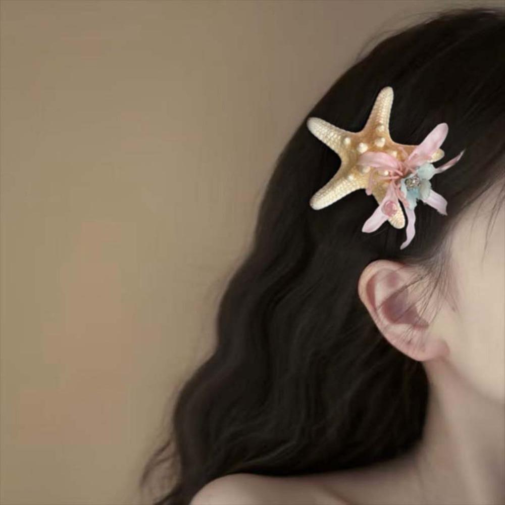 Korean Style Orchid Flower Hairpin Resin Women Side Clip Pink Starfish Hair Clip  Ponytail Holder