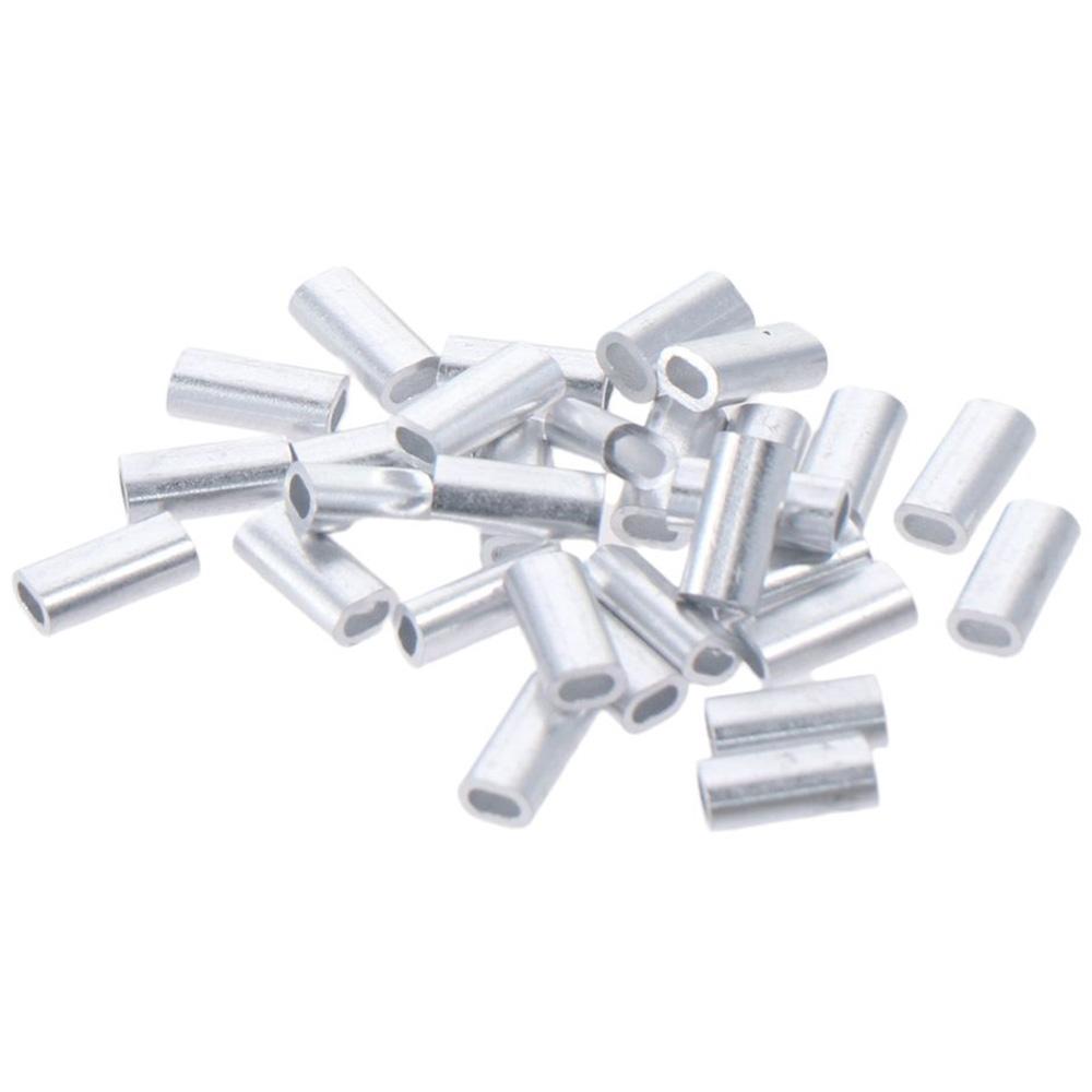 100pcs Aluminium Ferrules Sleeves Oval 0.8/1.0/1.2/1.5/2.0/3.0mm Fishing Wire Tube Silver Tone Line Crimping Sleeves Fishing