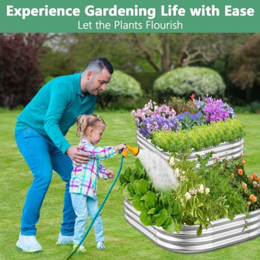 Набор для приподнятой грядки, уличный, 2 шт., 3x3x1 фут, оцинкованный овальный ящик для растений, большие металлические садовые ящики для посадки овощей, фруктов