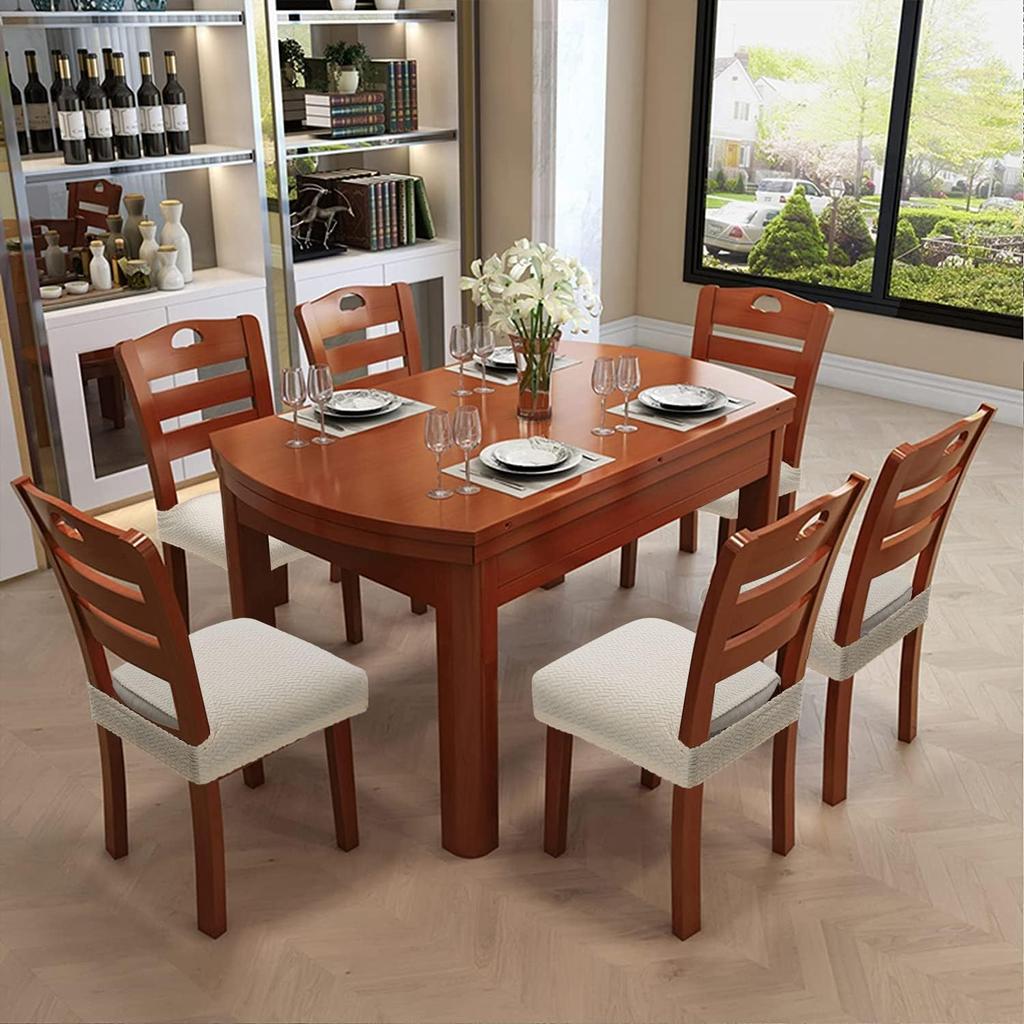 6 Pack Waterproof Stretch Seat Covers, Removable Washable Slipcovers for Dining Chairs, Beige