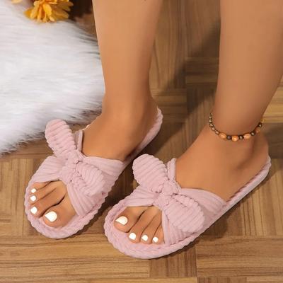 Женская обувь 2024 года, высококачественные однотонные женские туфли на плоской подошве с открытым носком, модные повседневные замшевые женские тапочки с бантом