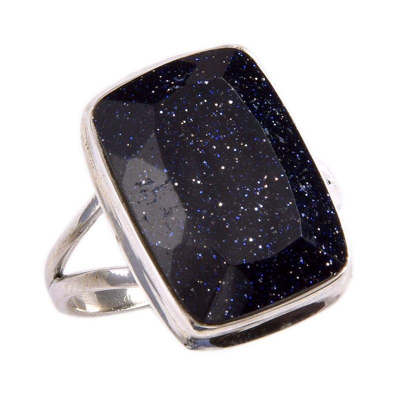 Ювелирное кольцо из стерлингового серебра 925 пробы с натуральным синим солнечным камнем S.8 B5l37