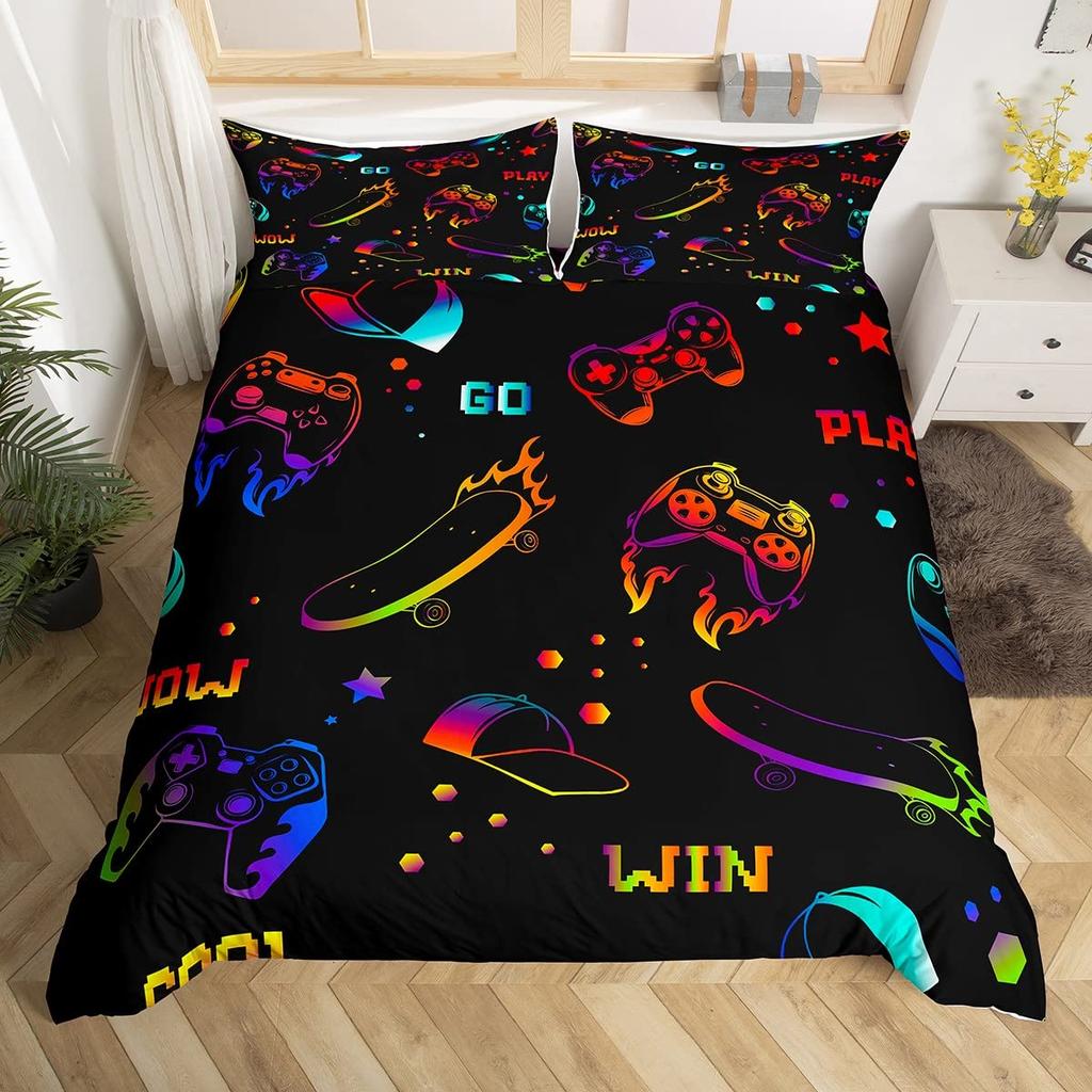 Skateboard Duvet Cover Set Full Size For Boys Teens Extreme Sports Bedding Set Youth Comforter Cover Graffiti Style Duvet Cover