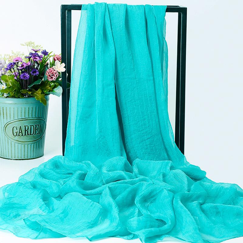 Летний однотонный искусственный шелк, очень большой шелковый шарф, пляжное полотенце для моря, длинный весенне-летний женский шифоновый шарф, плиссированная шаль