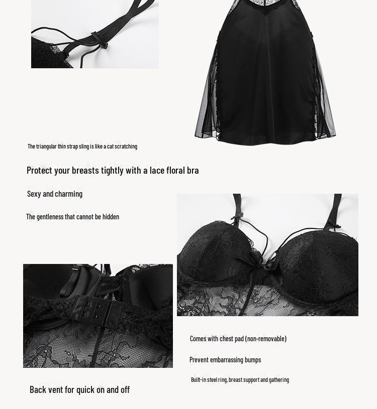 Пижамный комплект Guiruo Plus Size с нагрудными накладками и поддерживающими ремнями - Включает ночную рубашку и уютный халат