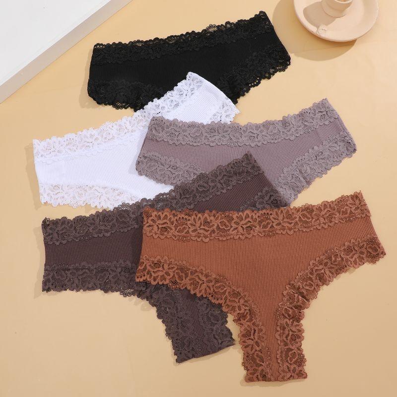 FINETOO Кружевные бесшовные трусики для женщин, сексуальное хлопковое белье, женские стринги, удобное нижнее белье с цветочным принтом