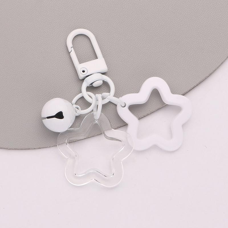 Hollow Five-Pointed Star Bell Pendant Car Hanging Keychain Candy Color Bag Keyring Diy Jewelry Making Key Ring For Women Girl