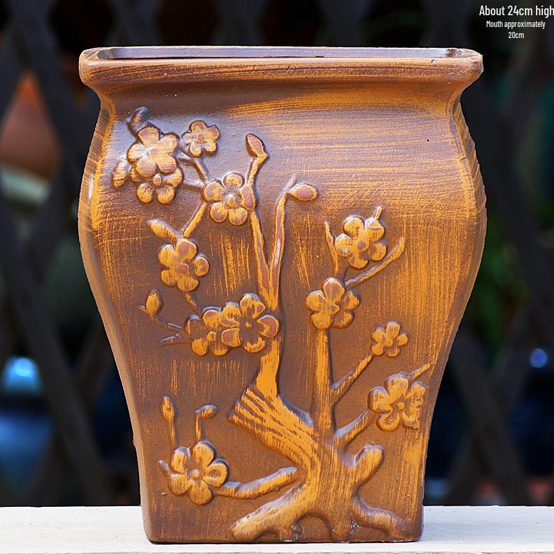 Терракотовый горшок для суккулентов ручной работы, большой квадратный с глянцевой глазурью и дышащим дизайном.