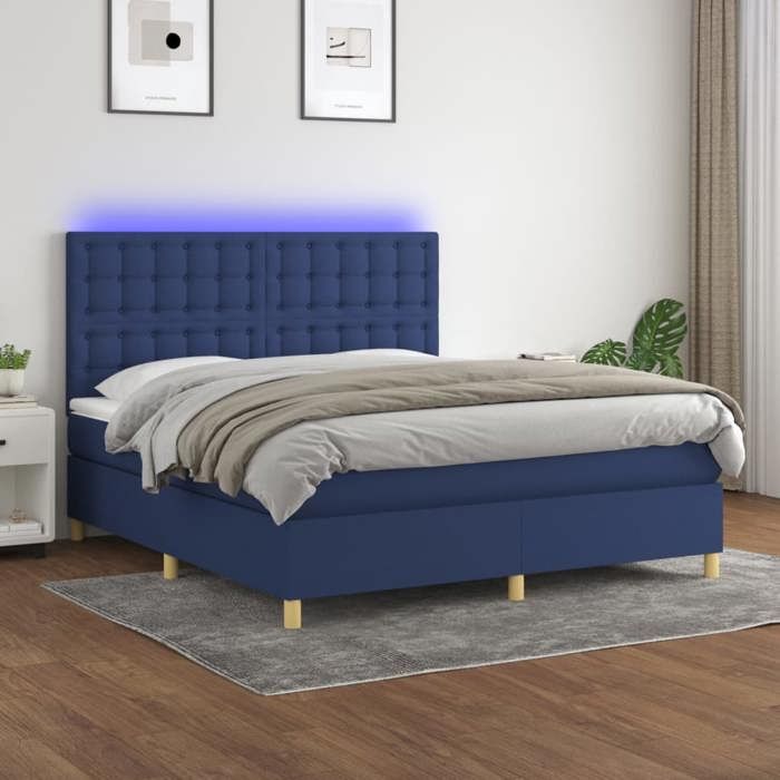 Maison Exclusive - Sommier à lattes de lit et matelas et LED Bleu 180x200 cm Tissu