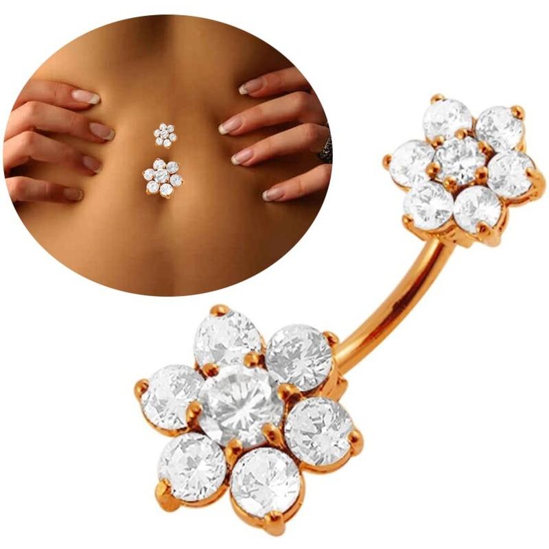 KODY PIERCING Кристаллы с покрытием из розового золота 18 карат, пирсинг с двойным цветком для пупка - качественный пирсинг