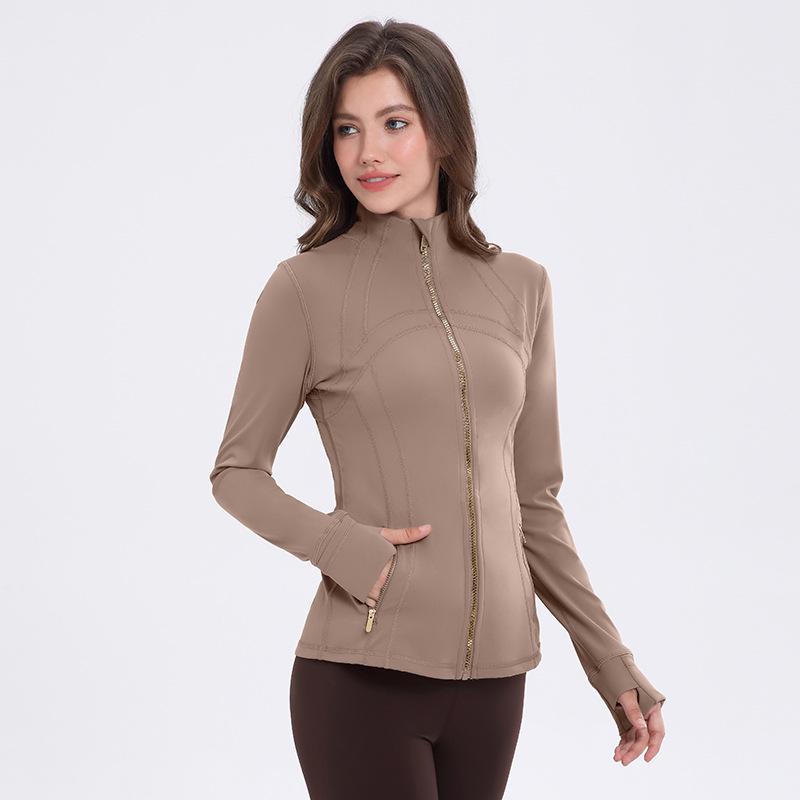 Новая женская нейлоново-спандексная куртка для йоги со стойкой и двухсторонним молнией для спорта