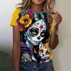 3D Printed Sexy Girls T Shirt For Women Horror Undead Skull Pattern Tees Summer Casual O-Neck Tops Short Sleeves Loose T-Shirts