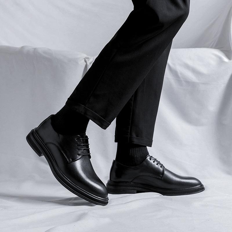 Мужские остроносые кожаные туфли, деловые, повседневные, под костюм, коричневые, в британском стиле, трендовые, дерби, дышащие, 19932-F