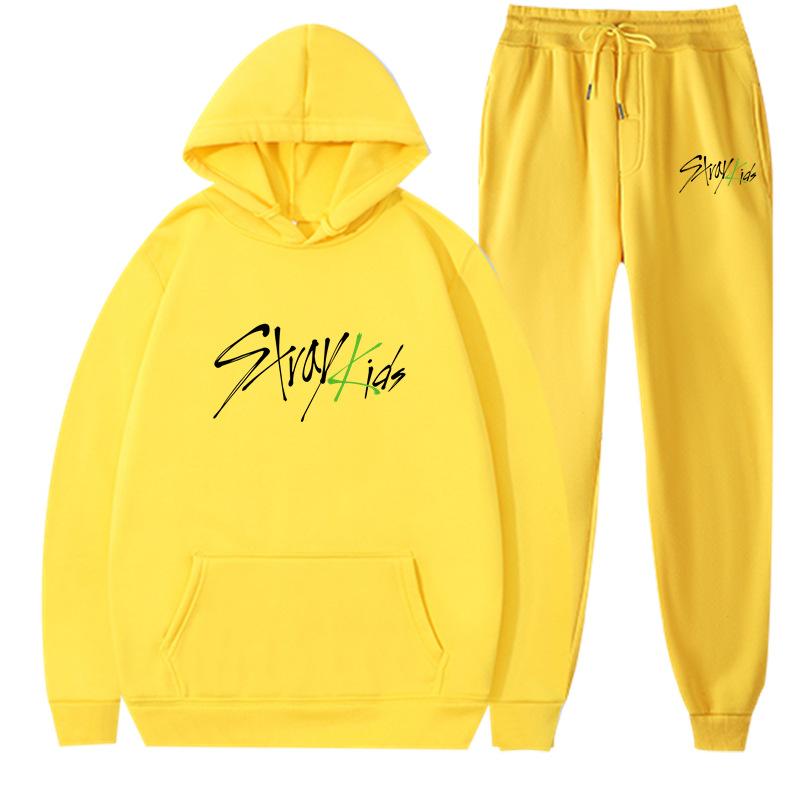 New straykids peripheral Harajuku printed men's and women's sweatshirts sweatpants set hoodie straight pants cover