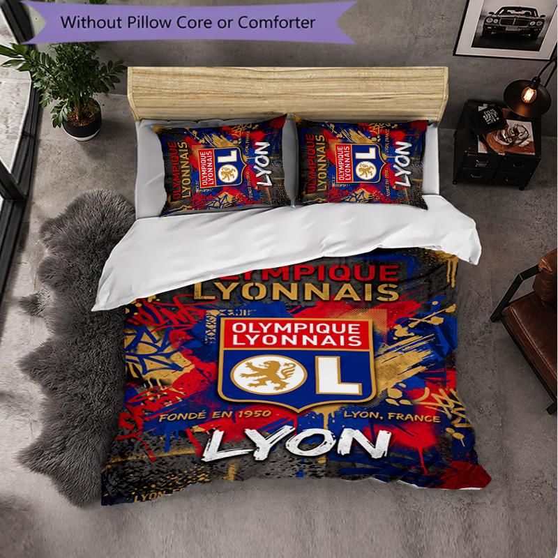 Lyon FC Themed Bedding 3Pcs Duvet Cover Set Decorative Bed Linen For Teen Room Home Decoration