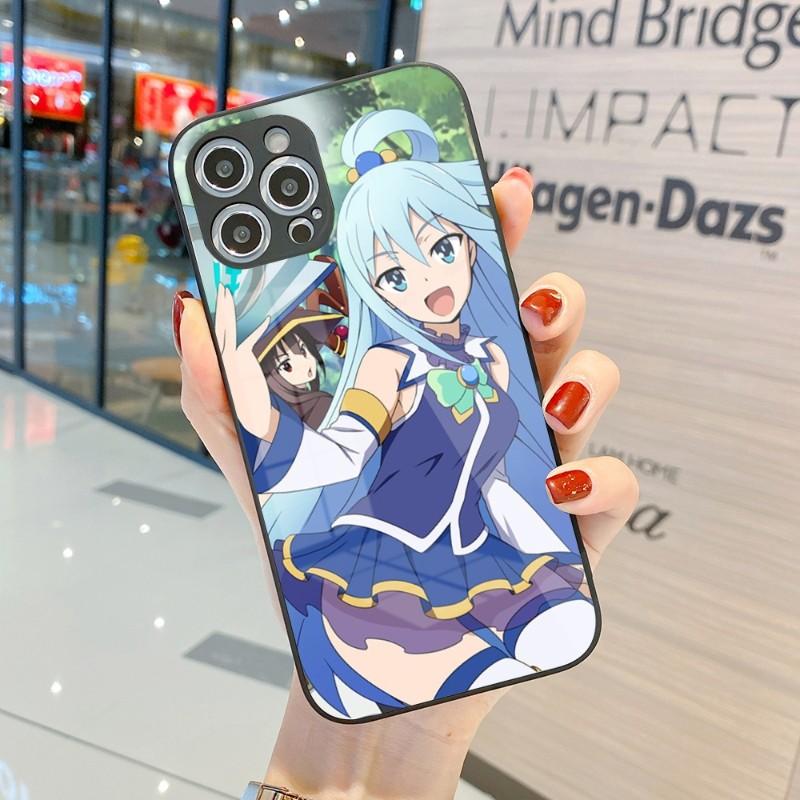 Милый чехол для телефона Konosuba Anime Girl для IPhone 14 13 12 11 Pro Max X XR XS 8 7 Plus, цветной чехол для телефона из жидкого стекла