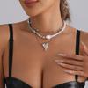 Irregular Heart Pendant Necklace Imitation Pearl CCB Geometric Choker Collar Y2k Statement Accessories
