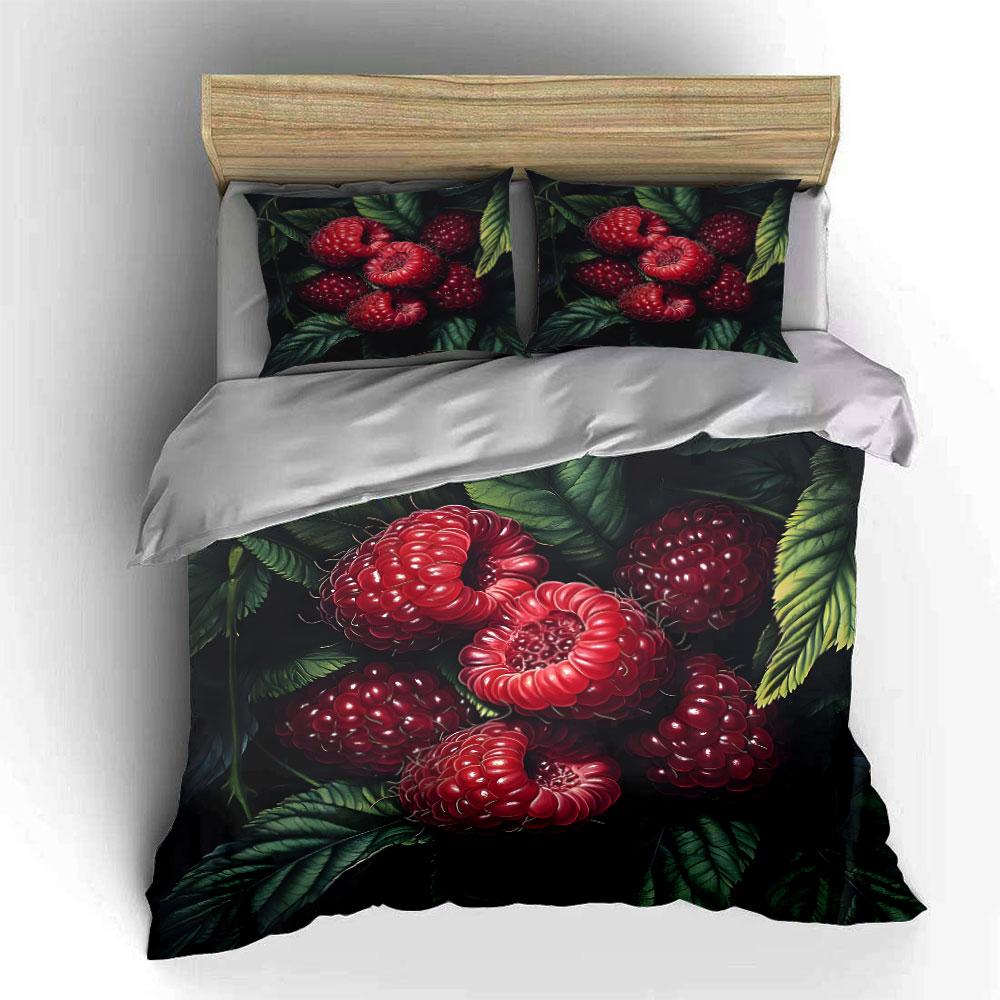 Ripe Red Raspberries Design Bedding Duvet Cover Set (1*Duvet Cover 2*Pillowcases, without duvet insert)