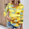 Womens 3/4 Sleeve Daily Weekend V Neck Casual Printed Tshirts Loose Fit Pleated Tees Ladies Blouse
