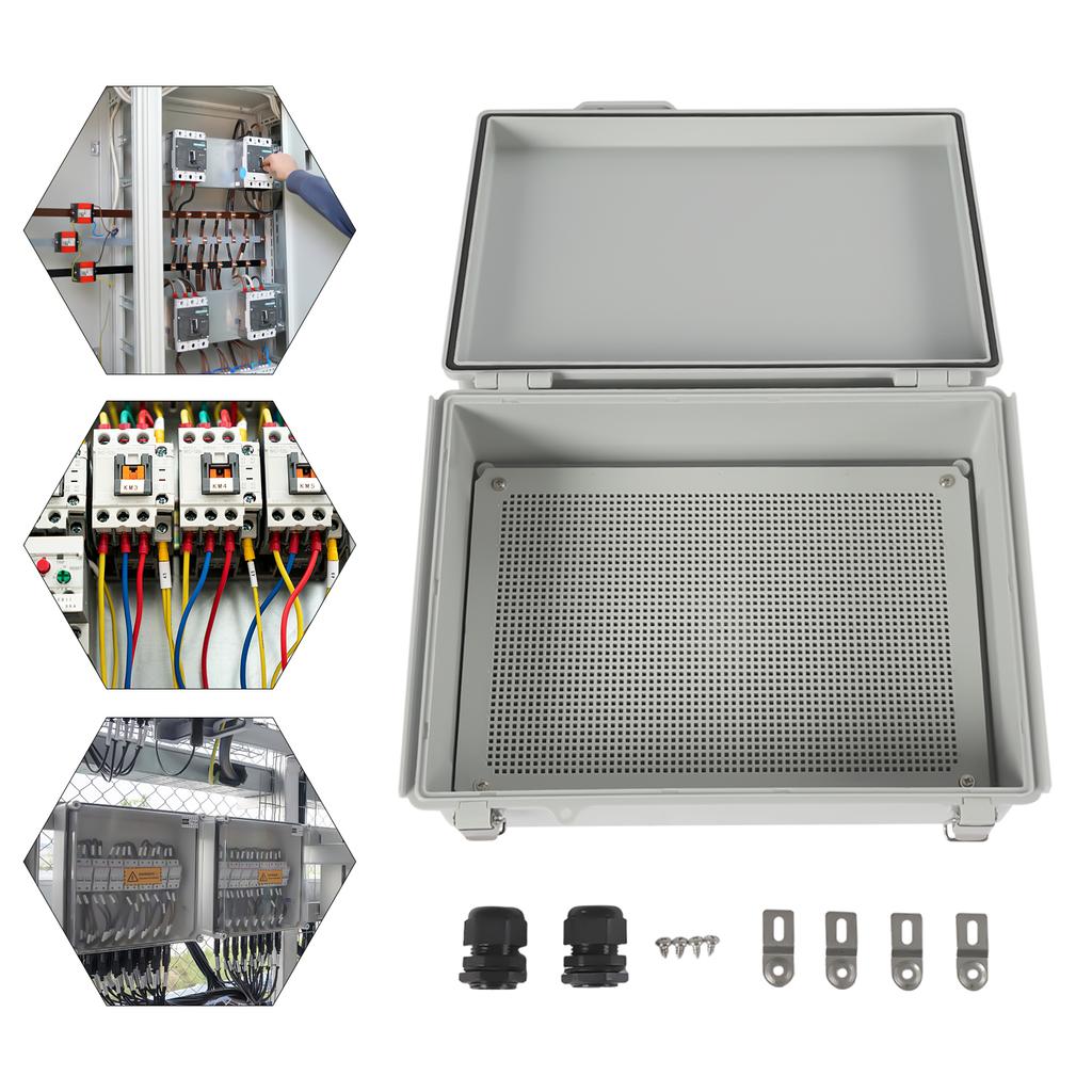 15"x11"x5.1 Inch Waterproof Electrical Junction Box, Grey Hinged Cover with Stainless Steel Latch, ABS Plasti Project Enclosure