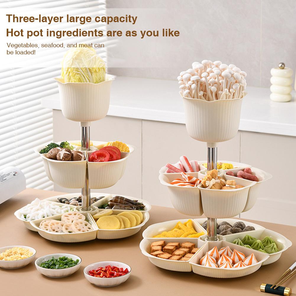 360 Degree Rotating Fruit Vegetable Plate Multi-Layer Buffet Tray with Dried Fruit Storage Open Storage Bin for Family Meal Prep